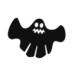 mystery solvers company logo in black, the logo is a simple cartoon ghost